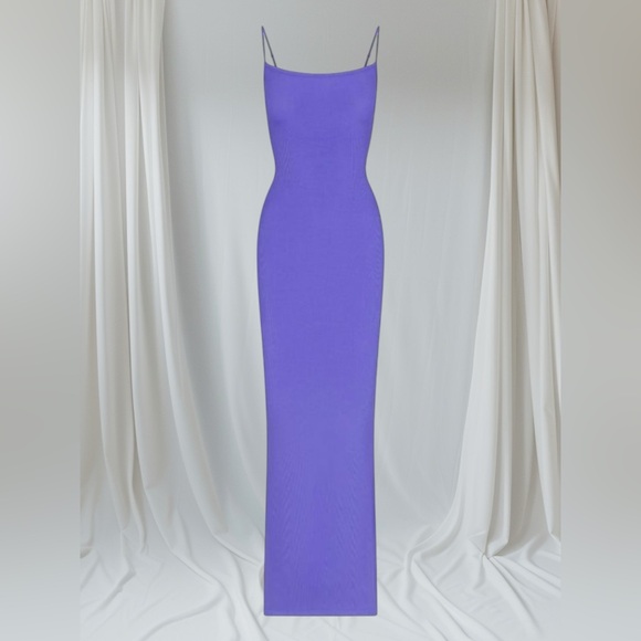 💜 SKIMS Soft Lounge Long Slip Dress | Purple/Tanzanite XXS NWOT Ribbed Maxi - Picture 3 of 7